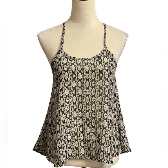 Nabee Black, Cream & White Designed Sheer Racerback Tank Top (Size: Small) - Picture 8 of 11